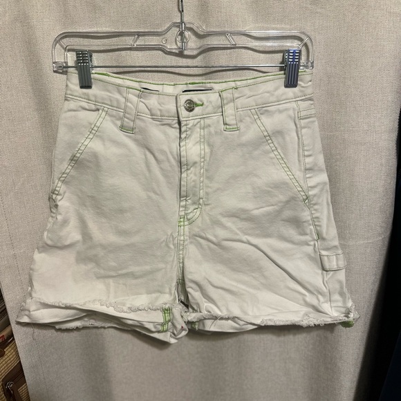 wild fable Pants - Wild Fable Women's Highest Ride Utility White Denim Shorts with Green Stitching
